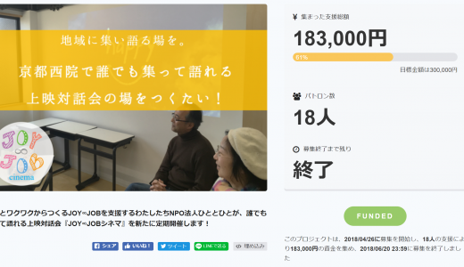 JOY∞JOBシネマのクラウドファンディングが終了しました。